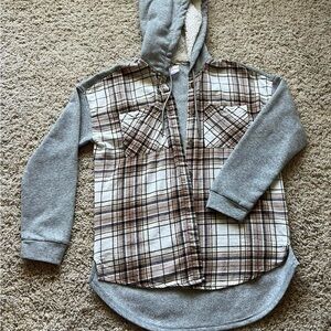 Walmart No Boundaries Gray and Brown Plaid Hoodie Jacket